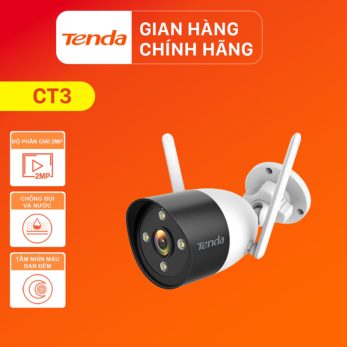 Camera Ngoài Trời Tenda CT3 2MB có màu ban đêm- hàng chính hãng bảo hành 2 năm