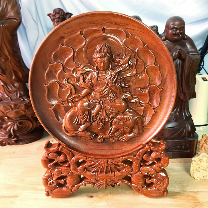 Tranh đĩa gỗ hương phật Phổ Hiền bồ tát - đường kính 32 cm