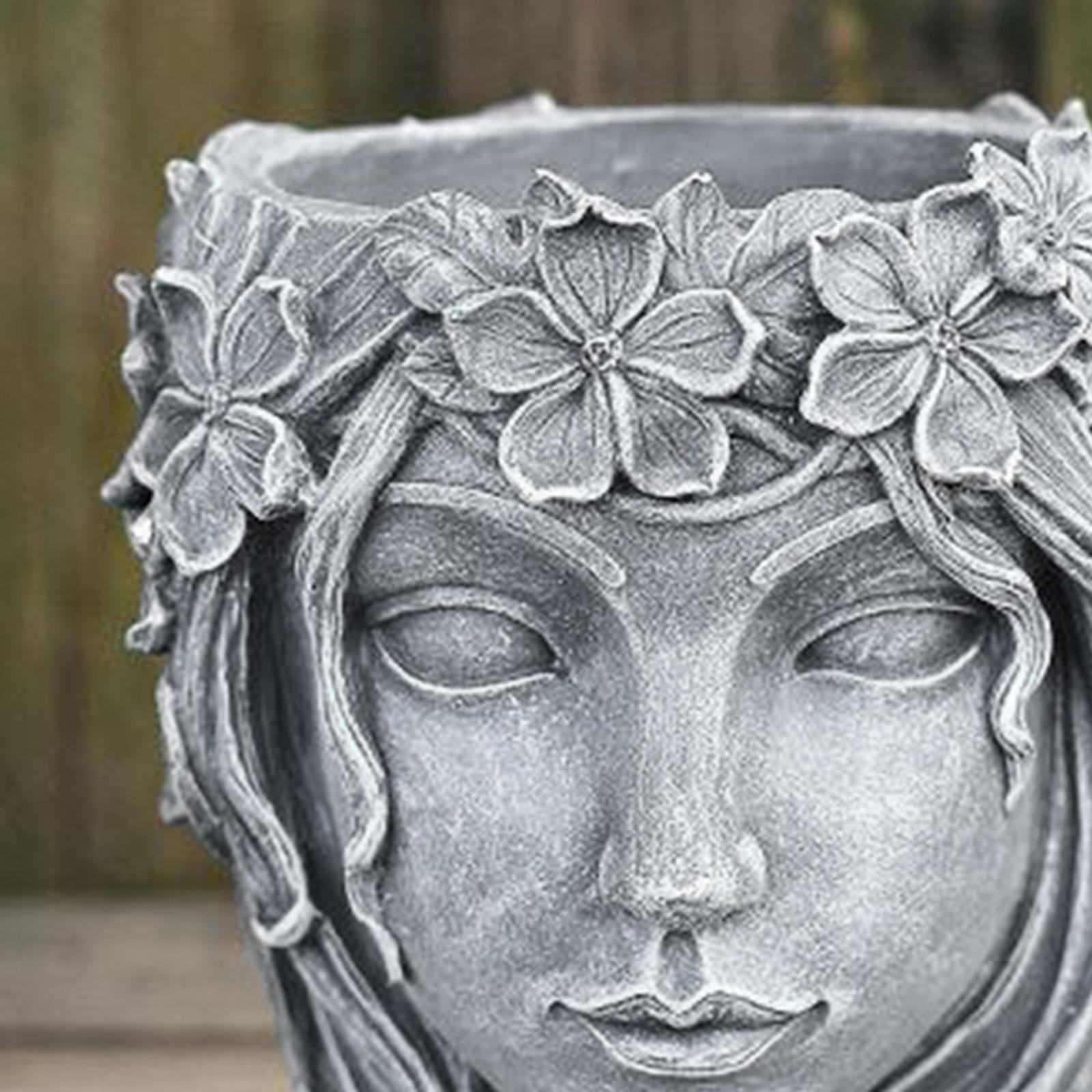 Face Sculpture Succulent Cactus Head Flowerpot Plant Pots Containers Gray