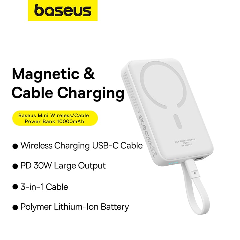 Pin Sạc Không Dây Nam Châm Baseus Magnetic Power Bank 30W 10000mAh (tích hợp Sẵn Cáp Type-C) - Hàng chính hãng