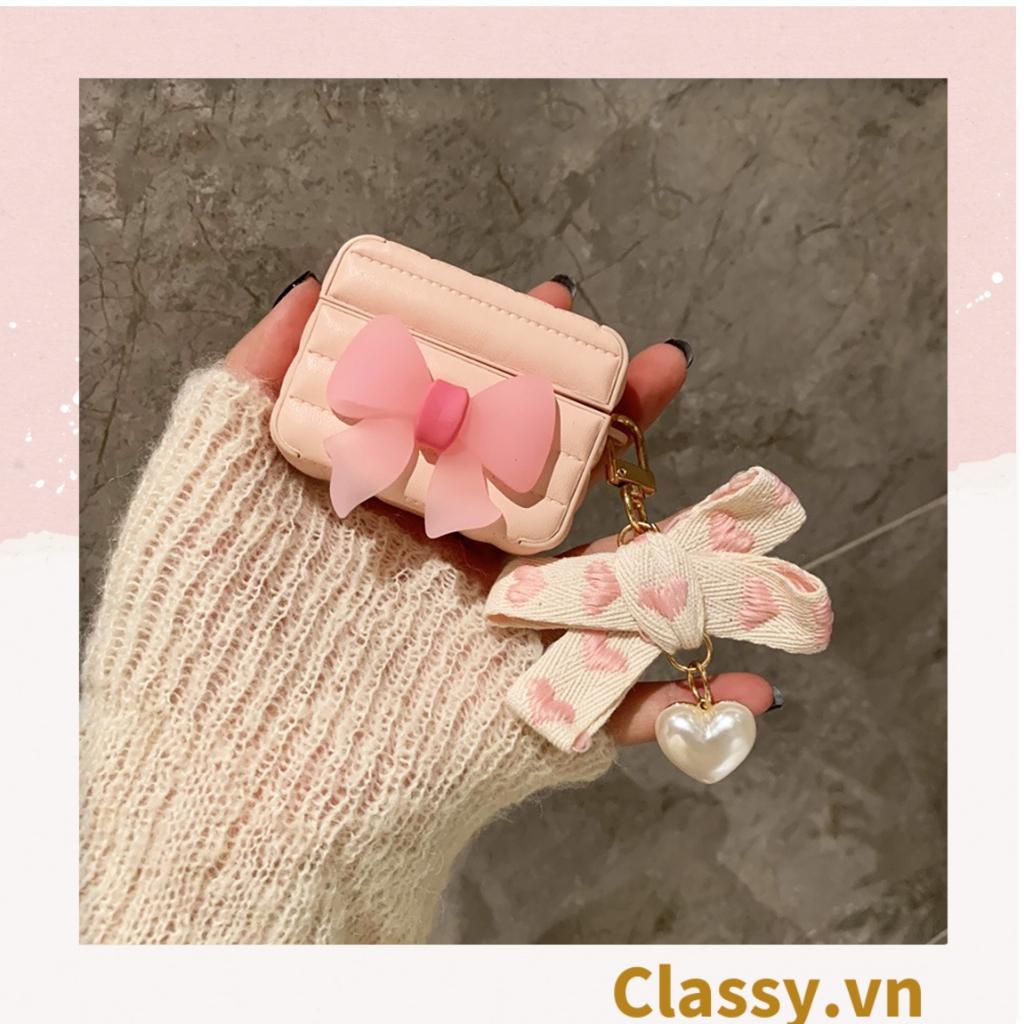 Móc khóa móc điện thoại Classy vải họa tiết trái tim hồng nhiều kích cỡ PK1268