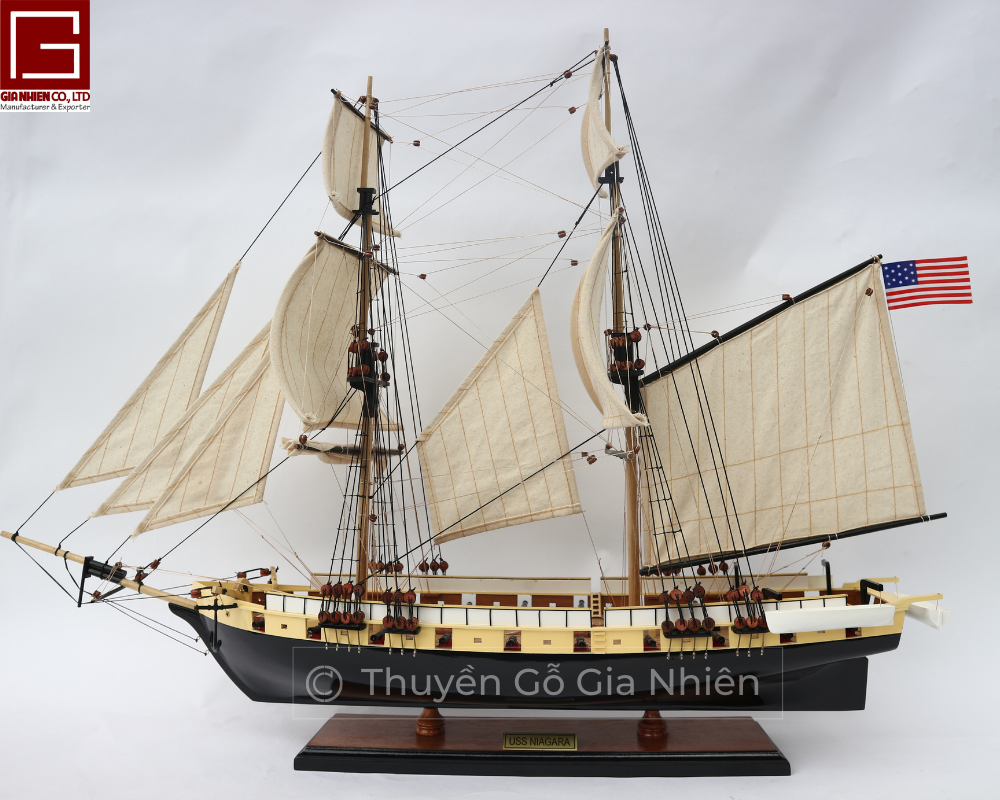 Mô Hình Thuyền Gỗ Phong Thủy Dạng Thuyền Cổ USS NIAGARA Chính Hãng Hàng Xuất Khẩu Chất Lượng Cao