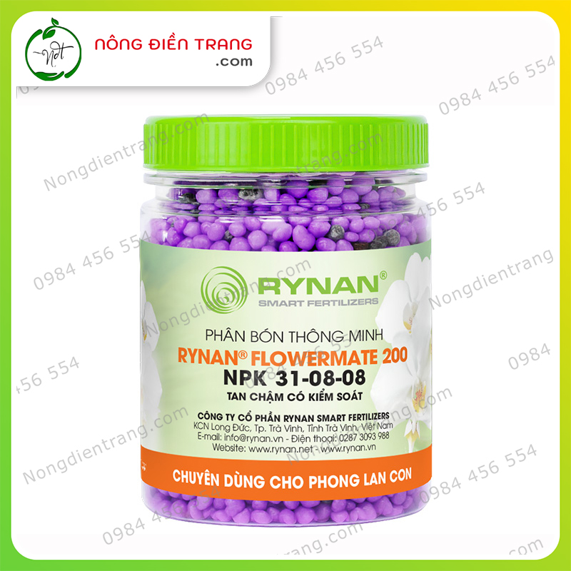 Phân bón thông minh tan chậm RYNAN 200 - Hộp 150g - Chuyên dùng cho hoa lan kích mọc mầm, đâm chồi, ra lá giai đoạn cây con, cây trưởng thành VTNN Nông Điền Trang