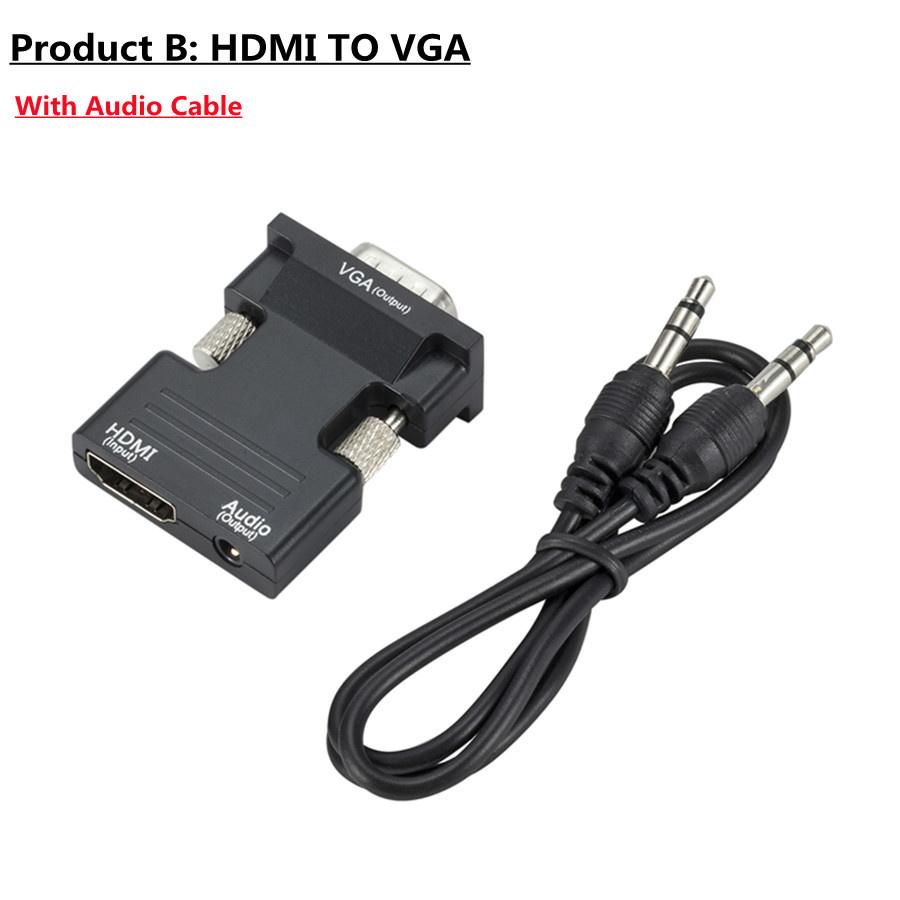 Bộ chuyển đổi chuyển đổi tương thích VGA sang HDMI 1080p Bộ chuyển đổi VGA cho máy tính xách tay PC sang máy chiếu HDTV Video Audio tương thích HDMI với VGA