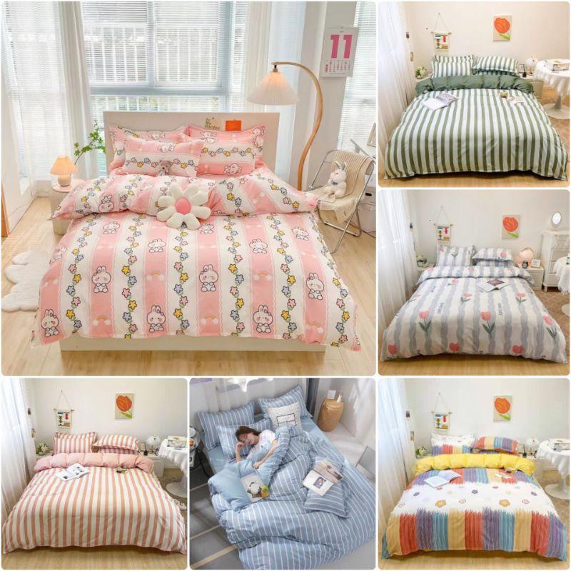 Bộ chăn ga gối kẻ dọc Cotton Poly cao cấp LEEBedding, chăn ga Hàn Quốc, miễn phí bo chun drap ga giường theo yêu cầu