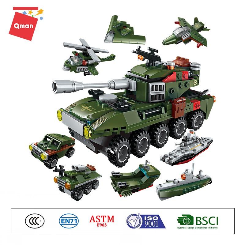Đồ chơi lắp ghép xếp hình quân sự 8 trong 1 Chiến xa lội nước  Qman 1803