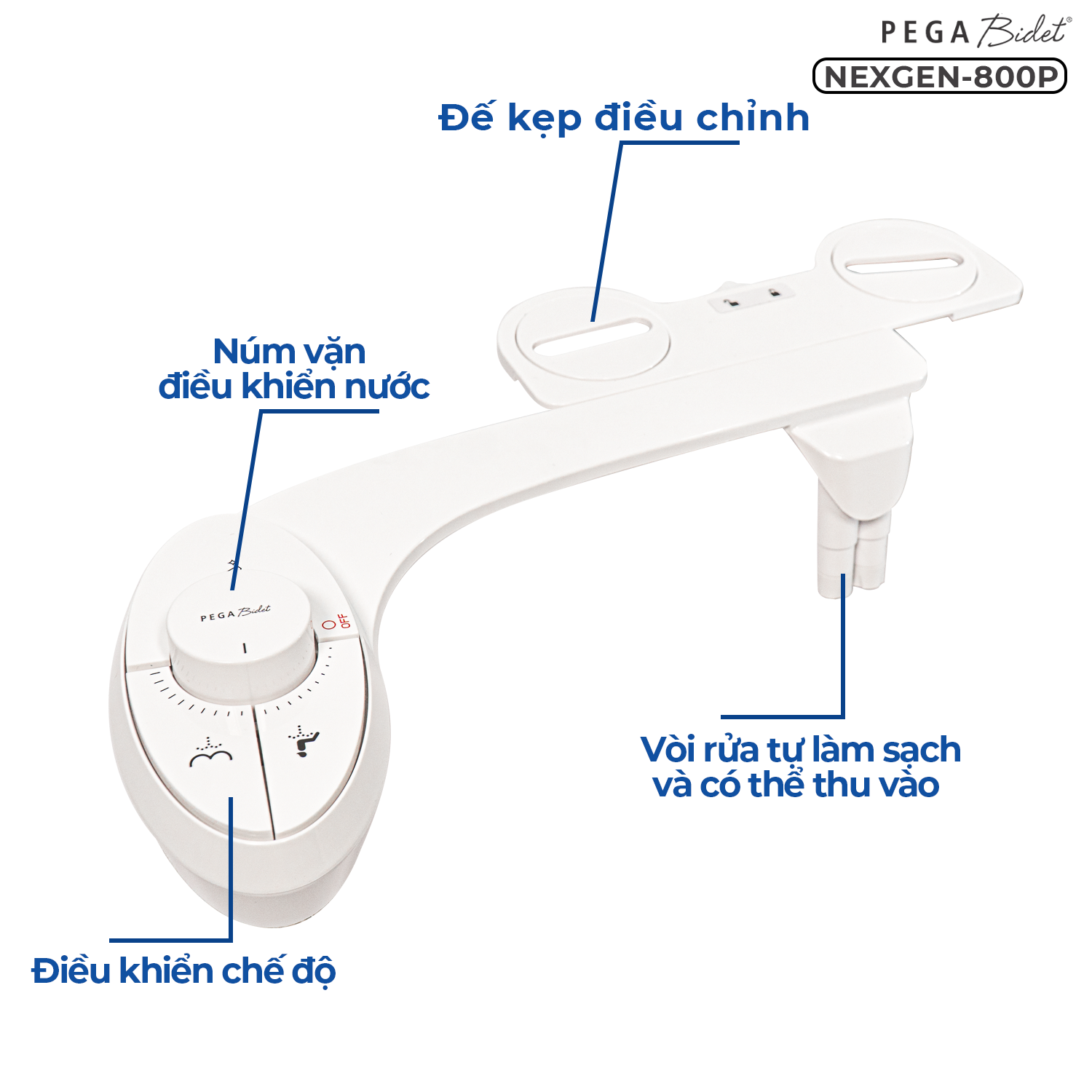 Vòi Xịt Rửa Vệ Sinh Thông Minh PEGA Bidet NEXGEN-800P Thế Hệ Mới, 2 Vòi Rửa Có Chức Năng Chuyên Dụng Cho Nữ, Dễ Lắp Đặt, Rất cần cho Trẻ Em, Người Già và Phụ Nữ Mang Thai - Thương Hiệu Mỹ