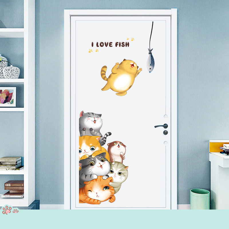 Sticker Giấy Dán Tường Decal Dán tường Tranh Dán Tường Trang Trí Tường Mẫu Gia Đình Nhà Mèo ZH94