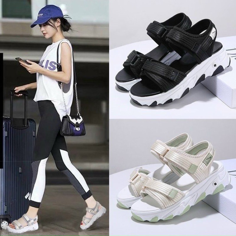 Giày sandal nữ quai ngang đế màu siêu đẹp, dép sandal nữ đi học Hot trend 2021