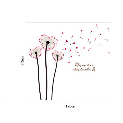 Decal trang trí tường - Hoa Bồ Công Anh Trái Tim Đỏ