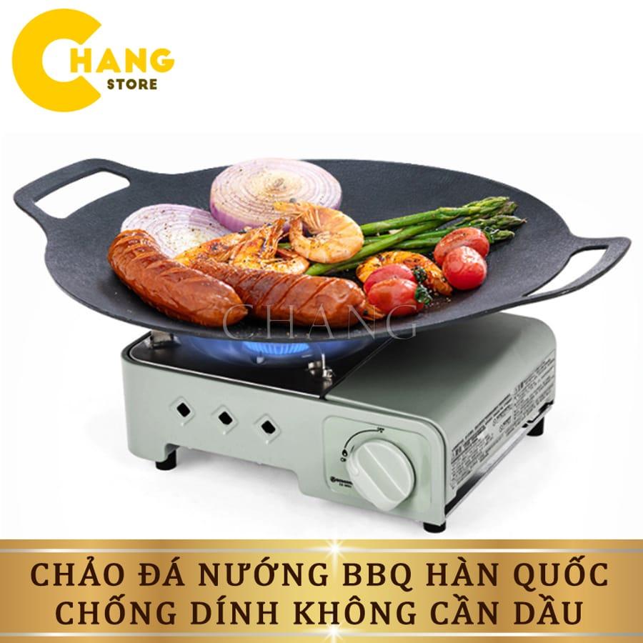 Chảo Đá Nướng Thịt Kiểu Hàn Quốc, Vỉ Nướng BBQ Chống Dính Không Cần Dầu Size 34cm