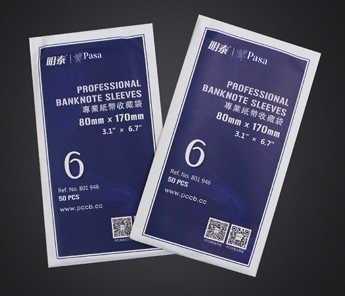 SIZE 6  - Túi 50 miếng phơi nilon đựng tiền giấy và tem chuyên dụng , kích thước 80x170 mm, sưu tầm