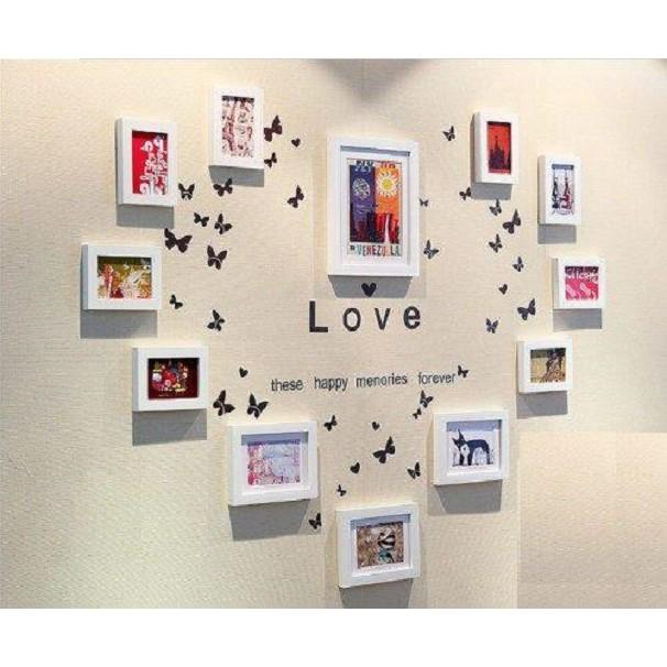 Bộ 12 khung hình trang trí trái tim Ka024 + Tặng Decal LOVE , giá đỡ điện thoại hình gấu tiện lợi