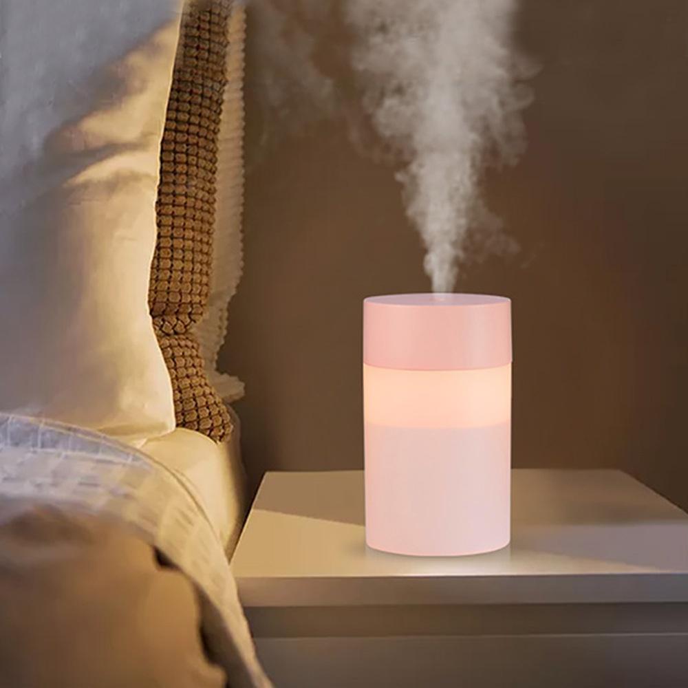 Máy phun sương tạo ẩm mini hình trụ 260ml: khuếch tán tinh dầu thơm phòng, có đèn led đổi màu, làm đèn ngủ trang trí
