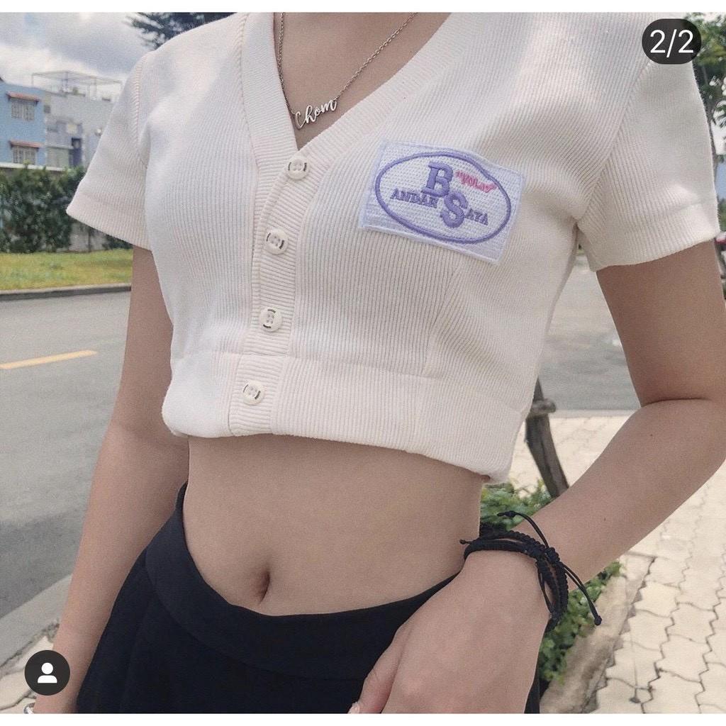 Áo croptop nữ thêu BS siêu dễ thương siêu xinh chất borip cotton dày mịn co dãn tốt, áo freesize - AT3235