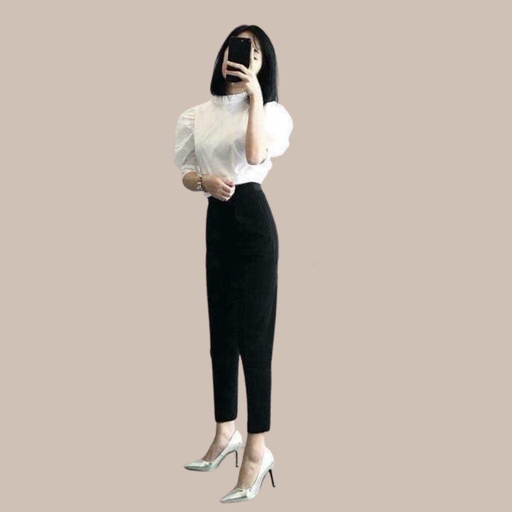 Quần baggy nữ kiểu dáng cạp cao có thun có dán sau mặc cực thoải mái chất tuyết mưa
