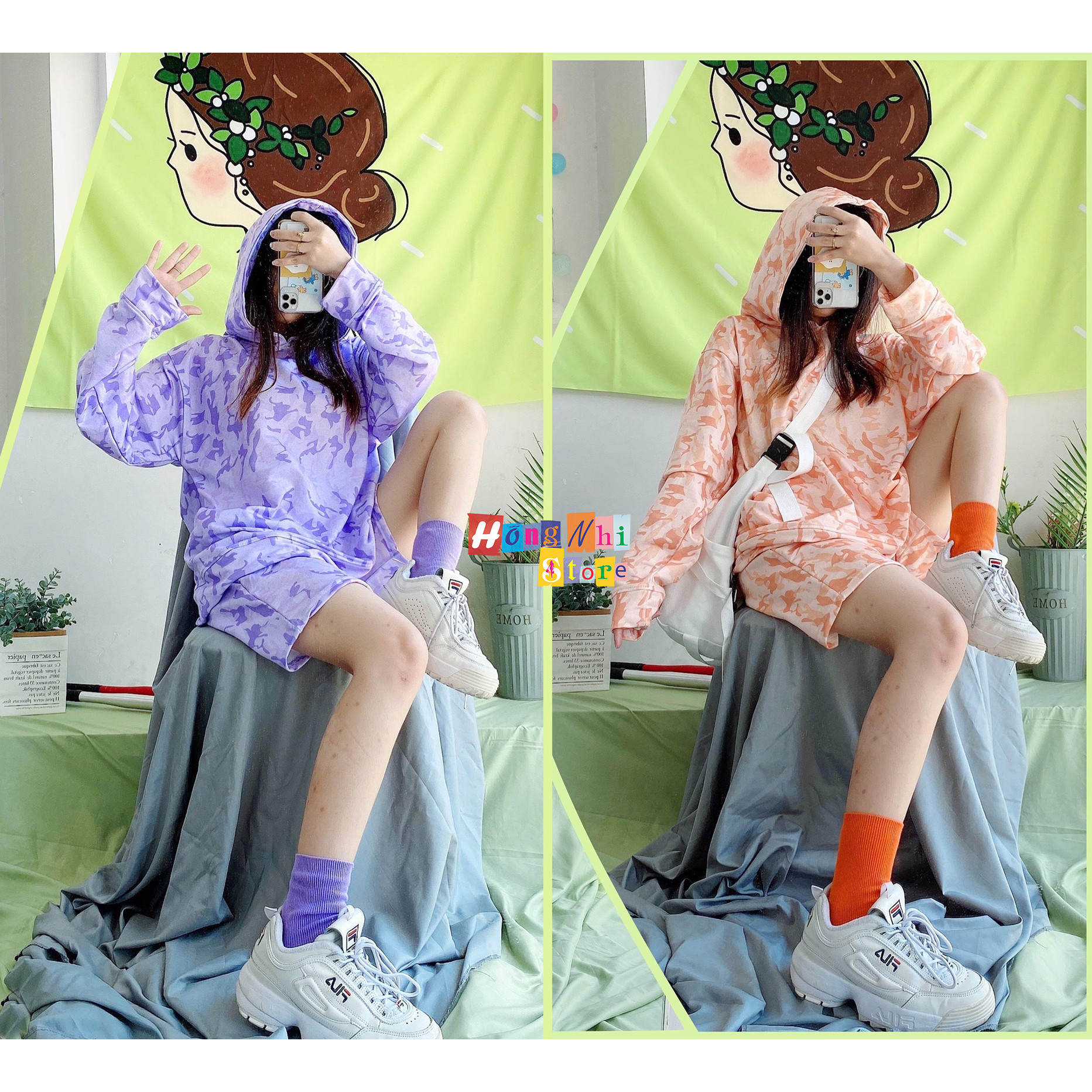 Set Áo Hoodie 3D Unisex Dáng Rộng Kèm Quần Short - Set Bộ Hoodie From Rộng Loang Màu - MM