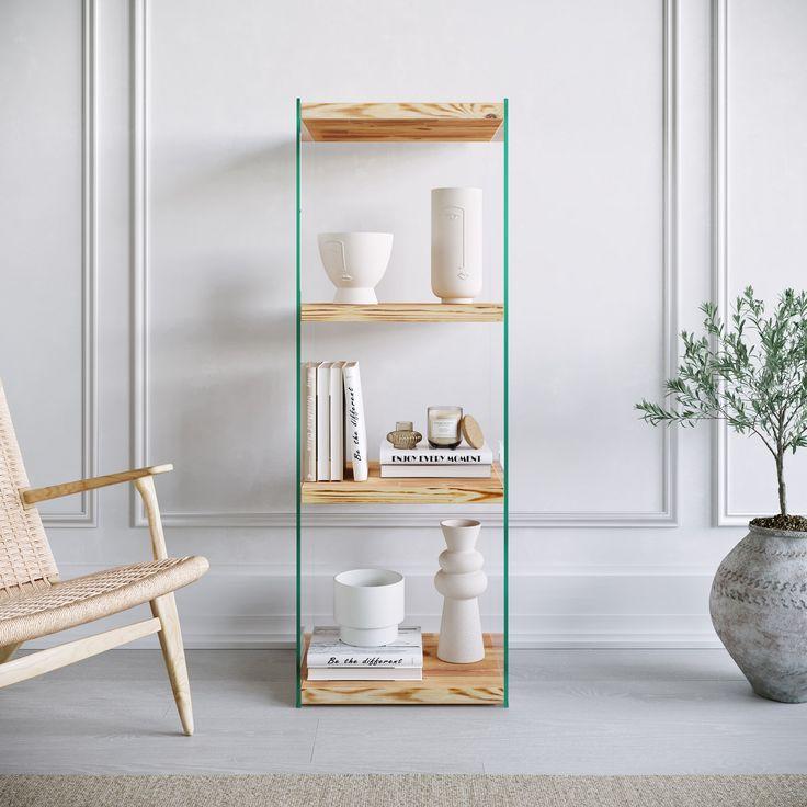 Kệ Mica kết hợp gỗ trưng bày sách, báo, tạp chí, mô hình sản phẩm, nhiều kích thước - 3 Tầng