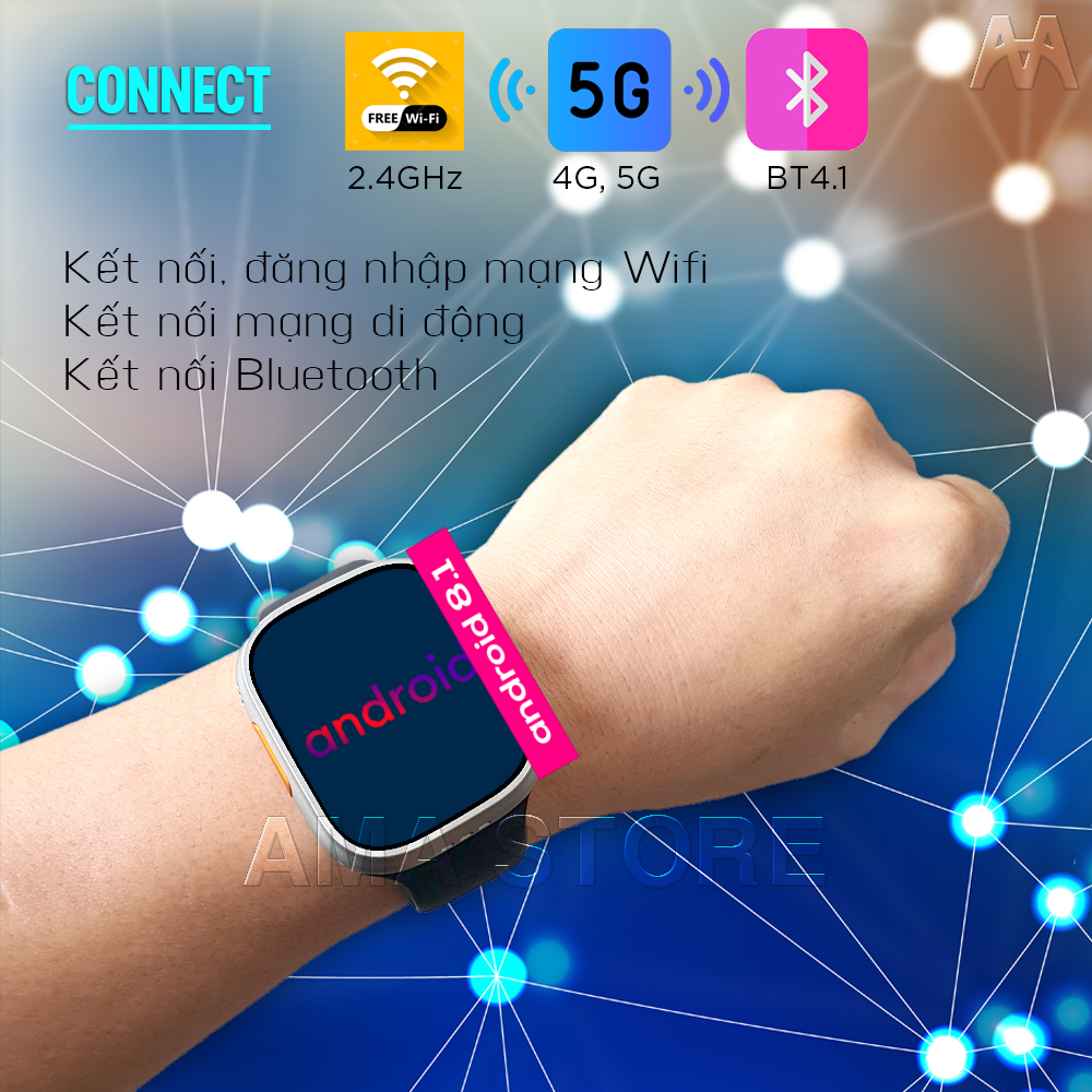 Đồng hồ Thông minh AMA Smart watch TK Titan Android 8.1 Lắp Sim Định vị GPS Google kết nối Wifi 4G Blueltooth tải App qua CH. play FB Messenger Skype Viber Wechat Line Tele xem được Video Youtube TikTok  chơi Game cho Trẻ em Người lớn Hàng nhập khẩu