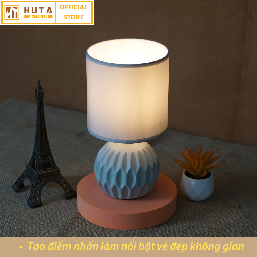 Đèn Ngủ Để Bàn HUTA S3 Gốm Sứ Vân Khoét Hiện Đại Decor Trang Trí Phòng Ngủ, Đọc Sách Đầu Giường, Điều Chỉnh Độ Sáng, Đèn Vàng Bóng LED Tiết Kiệm Điện