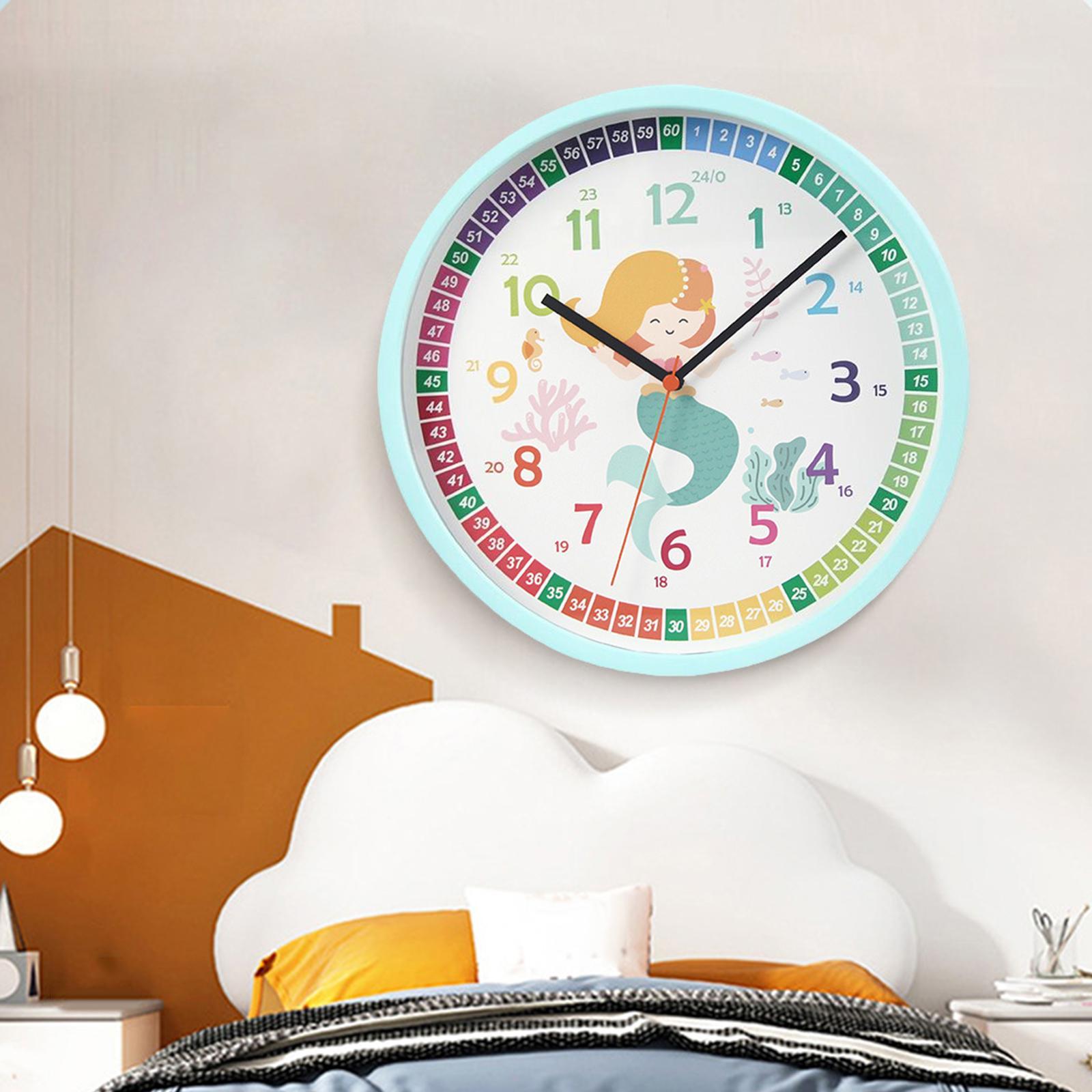 2pcs Kids Wall Clock Silent Learning Clocks for Nursery Homeschool Supplies