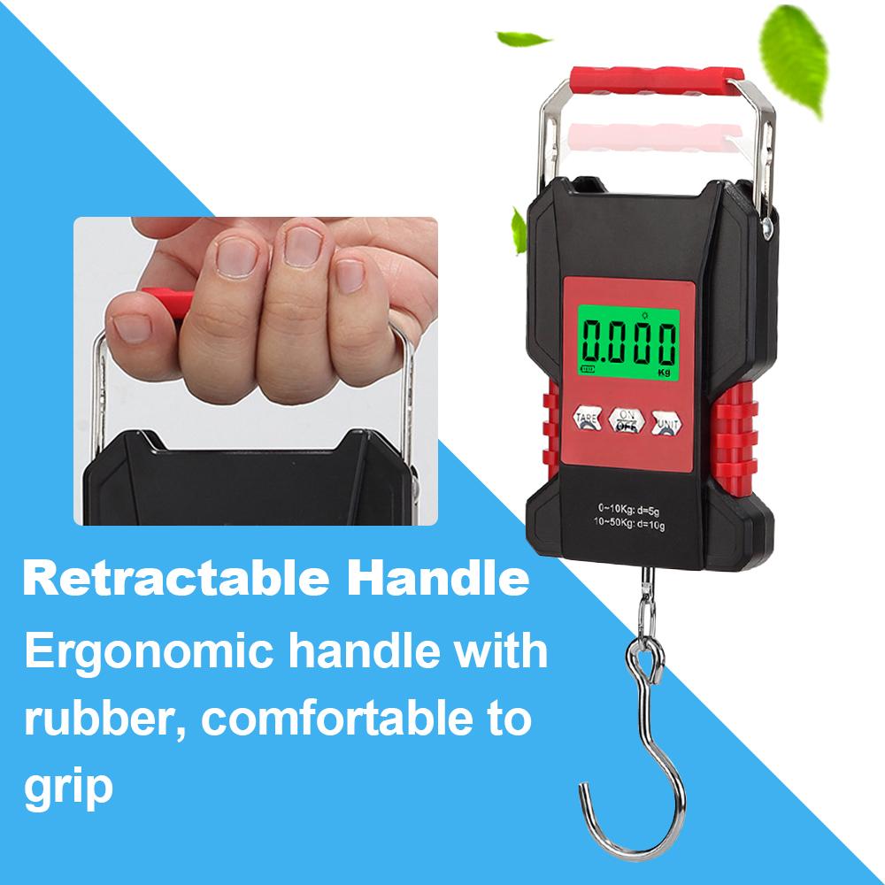 Portable Fish Scale 50kg/110lb Rechargeable Digital Hanging Fishing Luggage Scale with 1.5M Tape Measure