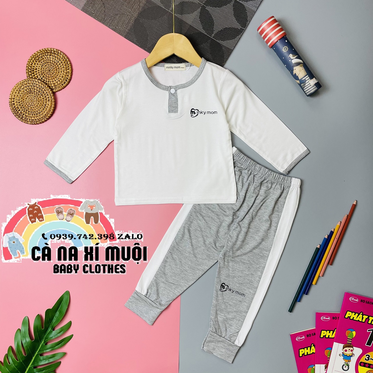 FULLSIZEFREE SHIPBộ Minky Mom Thun Lạnh Dài Tay Hàng Chuẩn Hoạ Tiết Dể Thương Cho Bé Gái Bé Trai, Đủ Màu
