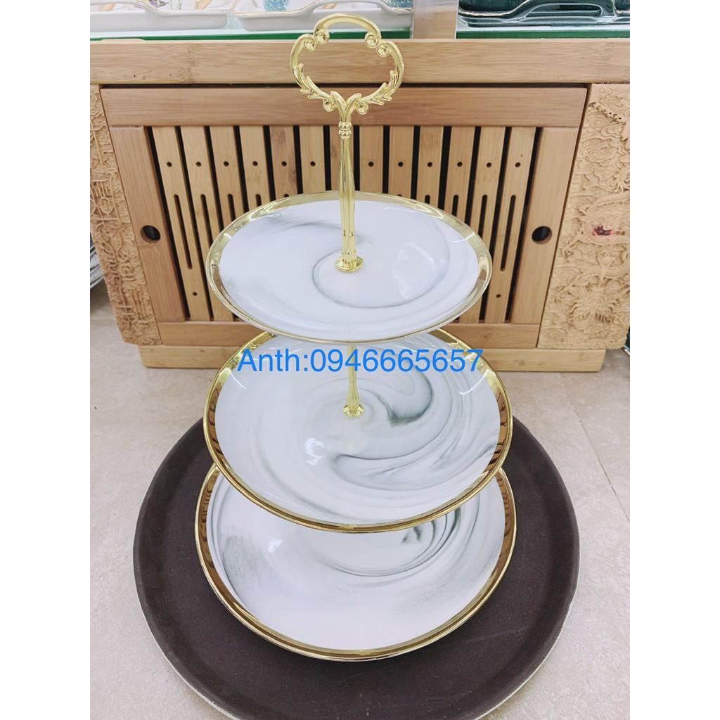 KHAY ĐỰNG MỨT TẾT BÁNH KẸO HOA QUẢ 3 TẦNG TRẮNG VÂN XÁM