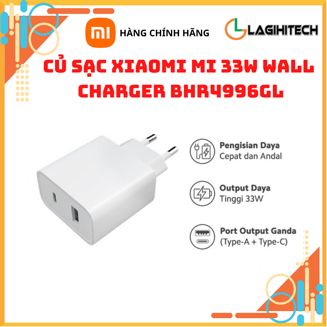 Cốc sạc Xiaomi Mi 33W Wall Charger Type-C + Type-A BHR4996GL MDY-11-EX - Hàng chính hãng