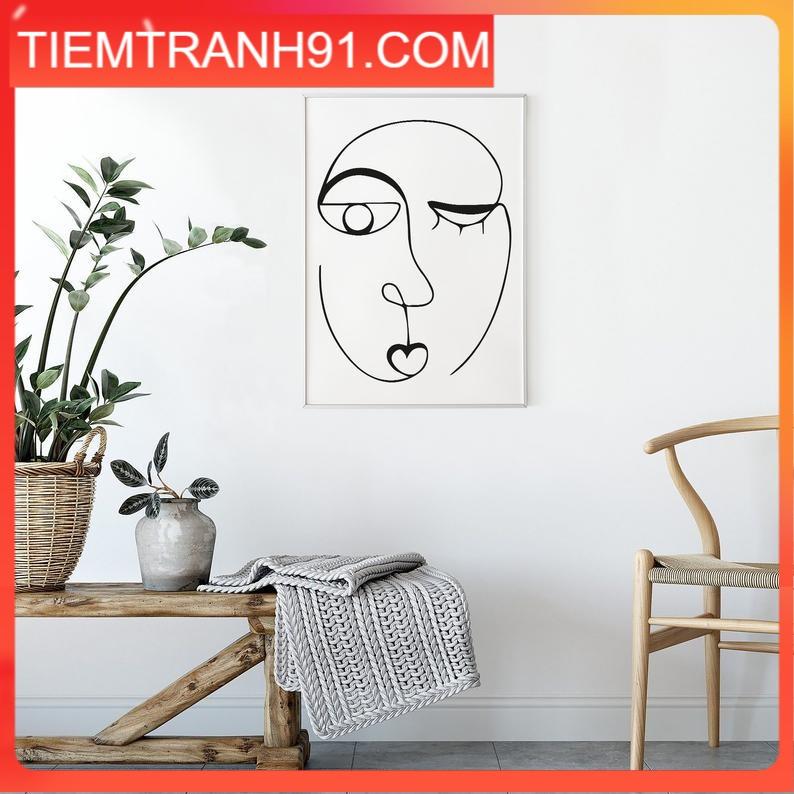 Tranh treo tường | Tranh Abstract One Line Drawing Face, Printable Line Art, Single Line, Black and White Wall Art