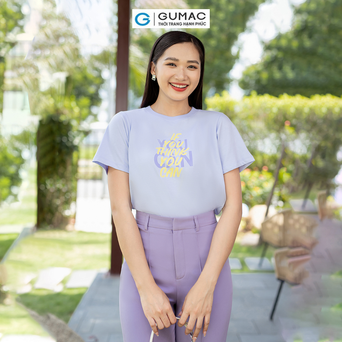 Áo thun nữ cotton tay ngăn cổ tròn in trẻ trung năng động thời trang GUMAC ATD07072