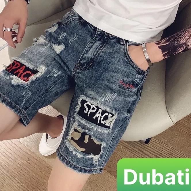 QUẦN SHORT SỌT LỬNG JEAN NAM CHẤT BÒ XANH THÊU CHỮ SPACE THÁI LAN CAO CẤP-DB 190 - DUBATI FASHION