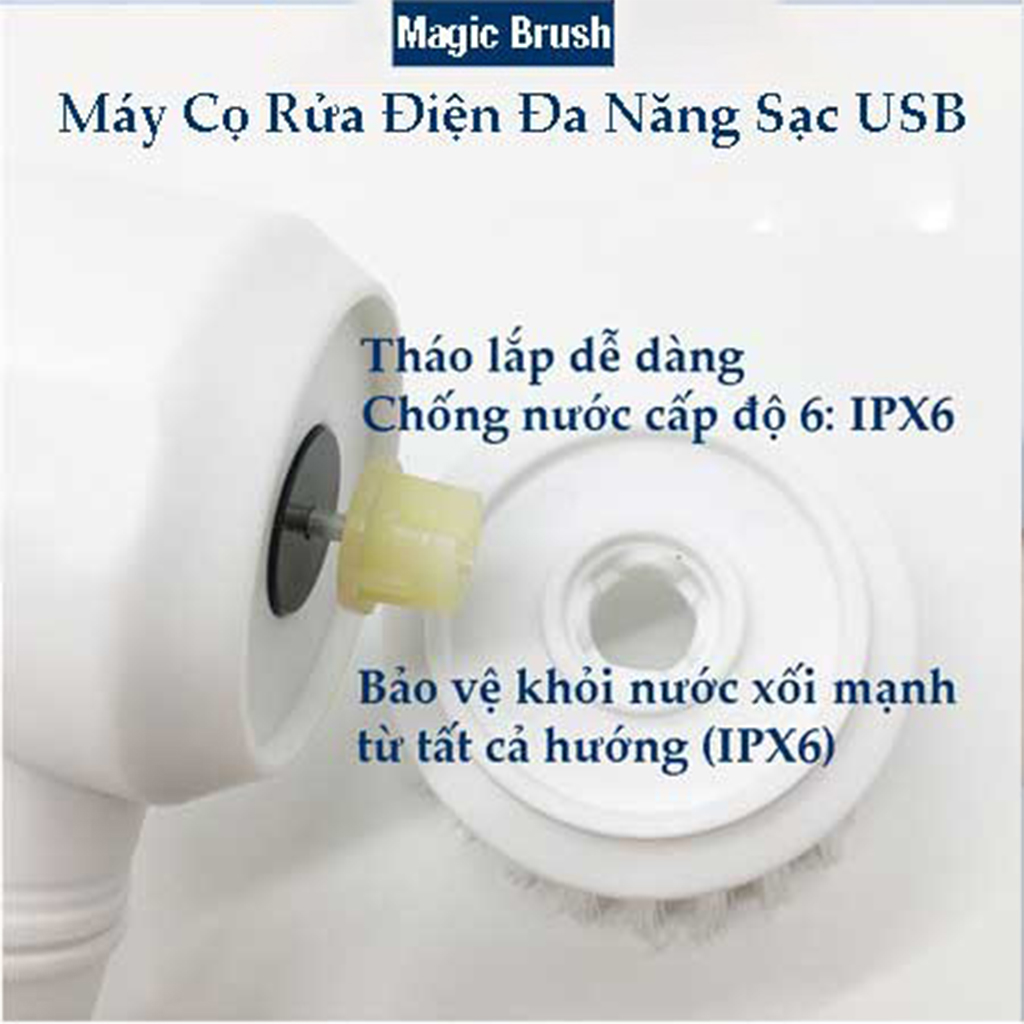 Máy cọ rửa cầm tay đa năng sạc USB, bàn chải vệ sinh nhà bếp, bồn rửa mặt, đánh bóng giày với 3 đầu thay thế tiện lợi