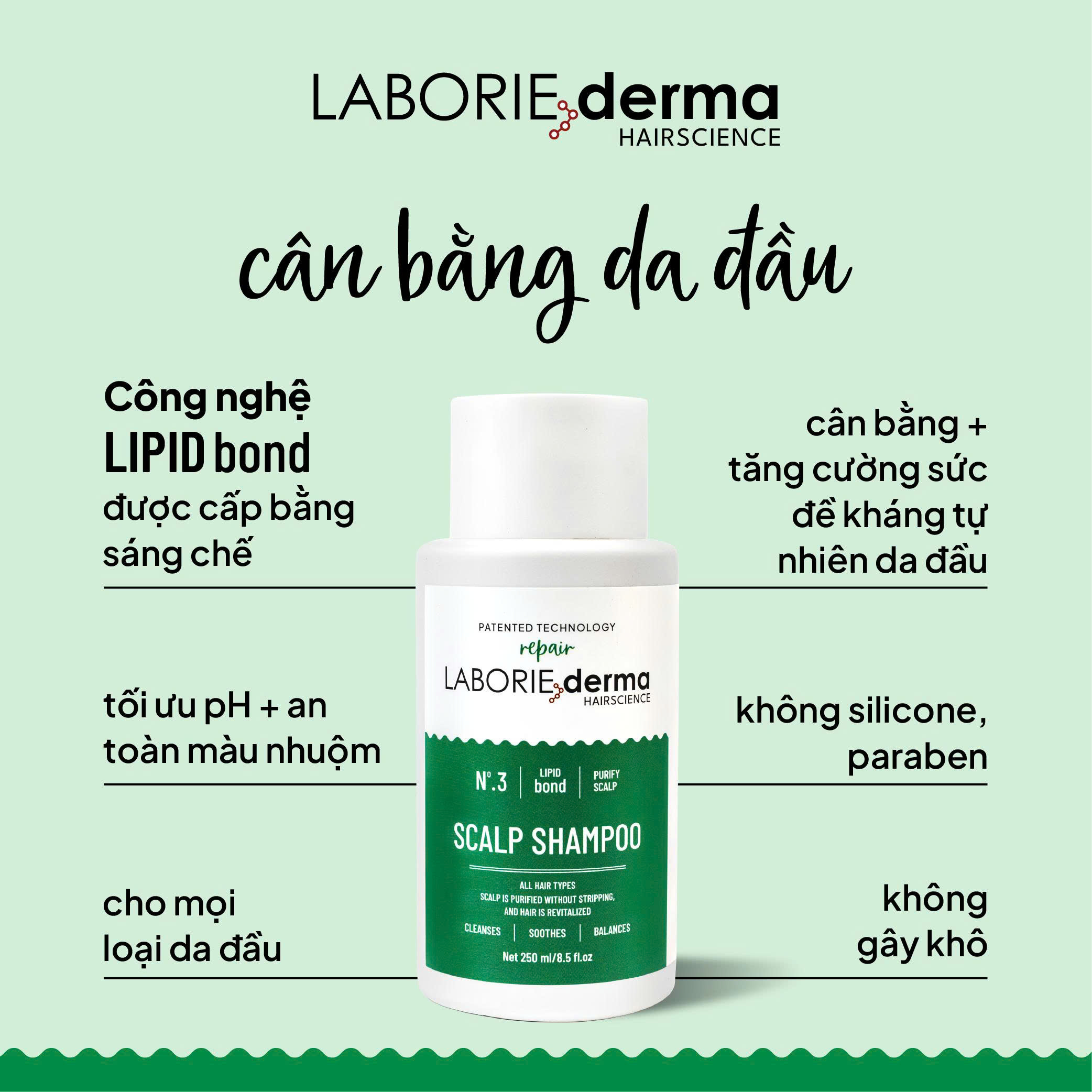 Dầu gội hỗ trợ cân bằng hệ vi sinh da đầu LABORIE derma Scalp Shampoo 250ml