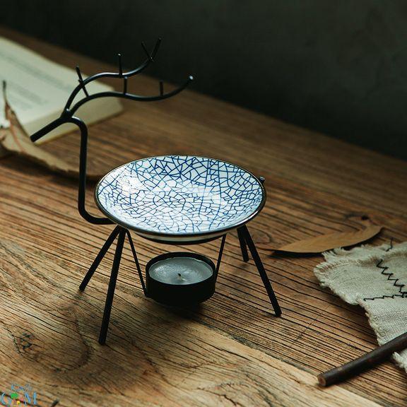 Bộ đèn khuếch tán tinh dầu bằng sắt decor độc đáo- hình hươu- đốt nến tealight