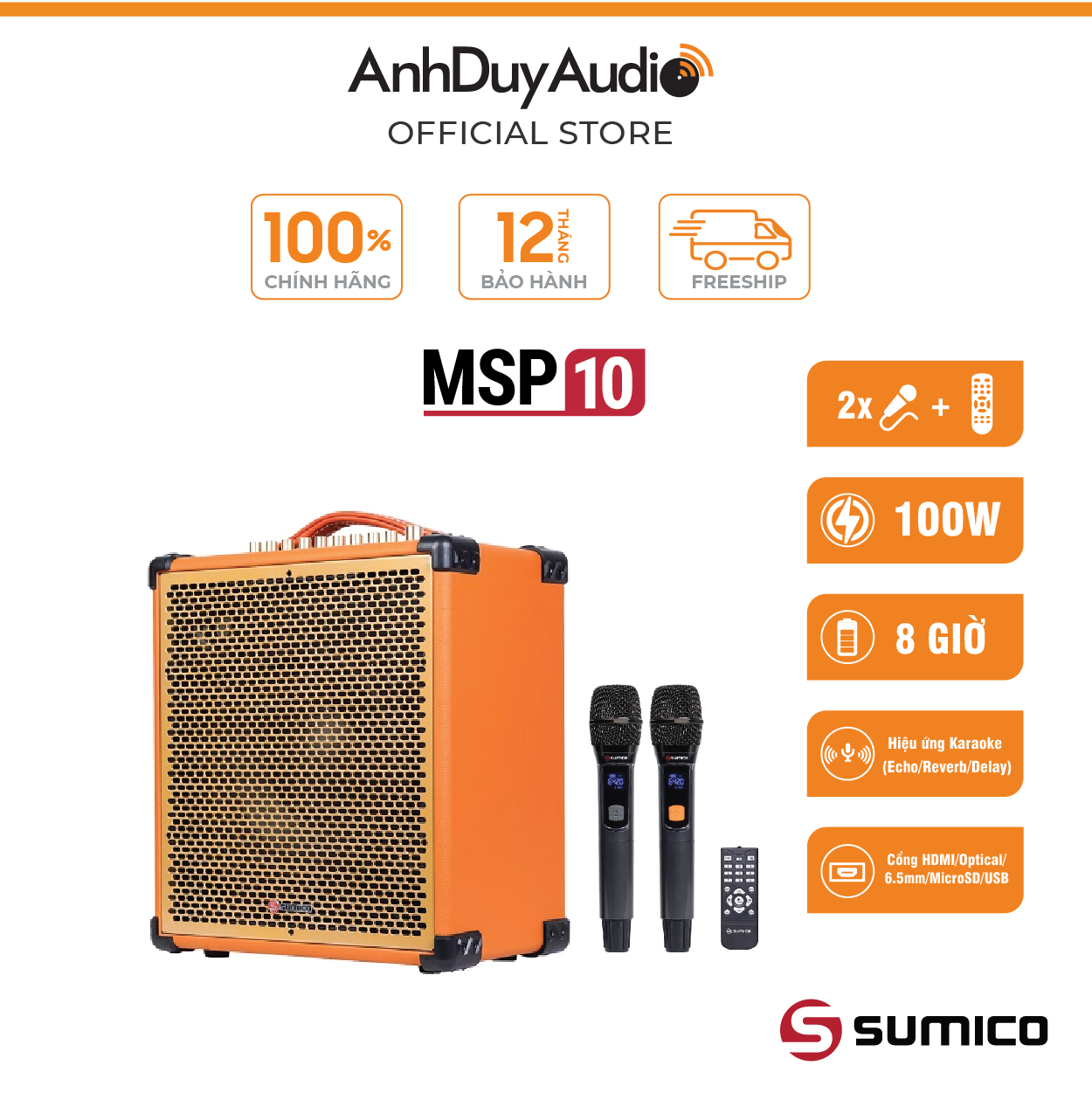 Loa Karaoke Di Dộng Sumico MSP10A - Hàng Chính Hãng