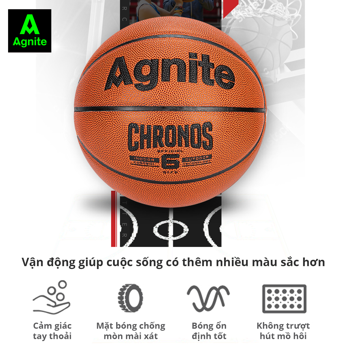 Bóng rổ da PU Agnite cỡ số 6 - F1158