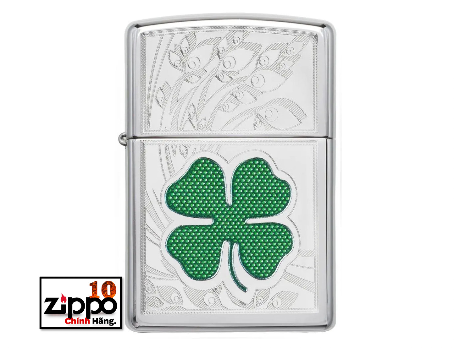 Bật lửa ZIPPO 24699 Clover High Polish Chrome Design - Chính hãng 100%