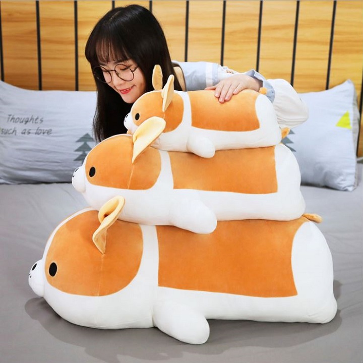 Gấu bông chó corgi nằm mông to dễ thương, gấu bông sang trọng, đồ chơi thú bông