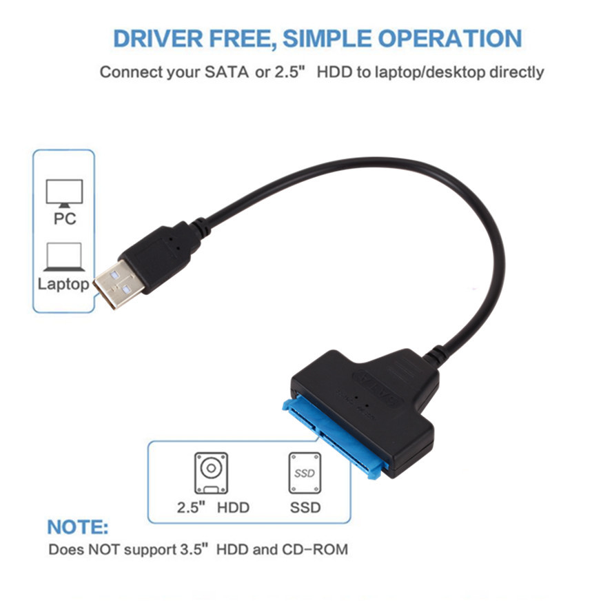 USB 2.0 đến SATA 22pin Bộ chuyển đổi bộ chuyển đổi dây HDD SSD Kết nối dây dây cho ổ đĩa cứng 2.5 in