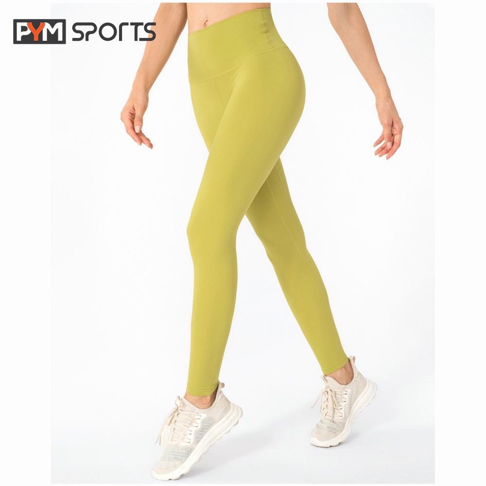 Quần legging tập Yoga - Gym PYMSPORT - PYML033,dài trơn, Lưng cao - 2 màu xanh bơ, đỏ gạch