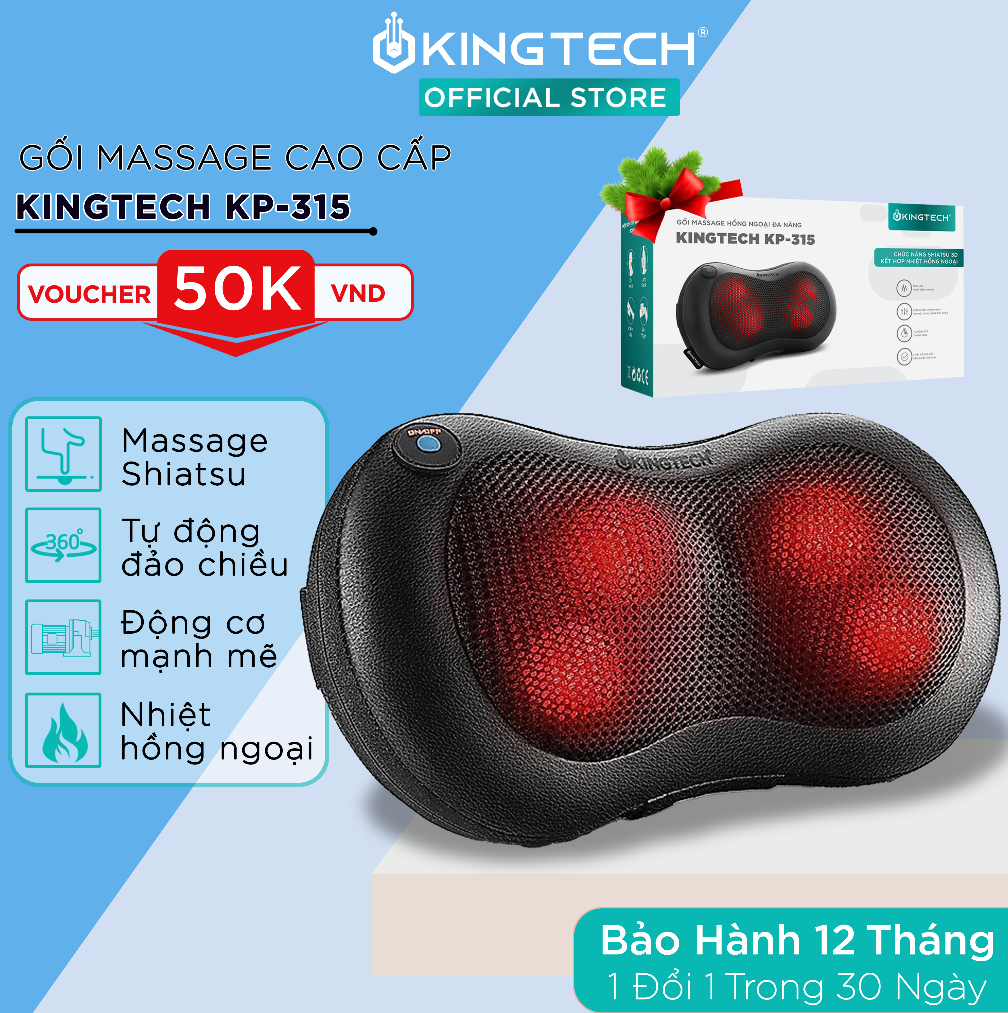 Gối Massage Đa Năng KingTech KP-315 - Máy Mát xa Toàn Thân Nhiệt Hồng Ngoại - Chuyên Sâu Cho Cổ, Vai Gáy, Lưng Dưới, Đùi, Chân - Sử Dụng Tại Nhà, Văn Phòng, Trên Ô Tô - Quà Tặng Cho Bạn Bè, Người Thân