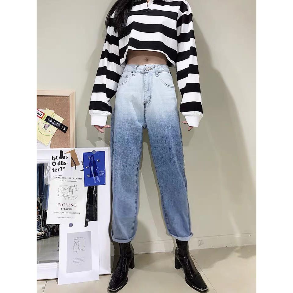 Quần jean baggy suông ống rộng BIG SIZE phom rộng to dài cực đẹp, phối loang màu độc lạ 3338