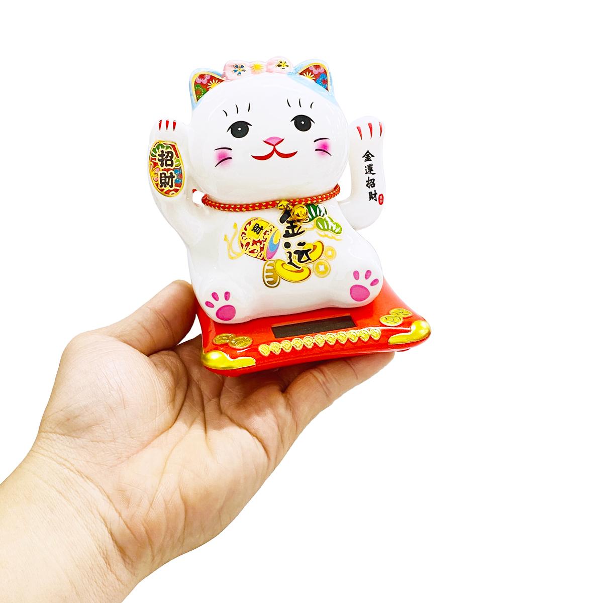 Tượng Mèo Thần Tài Vẩy Tay 12 cm - Trang Trí Tết - T87 - Tai Mèo Màu Xanh