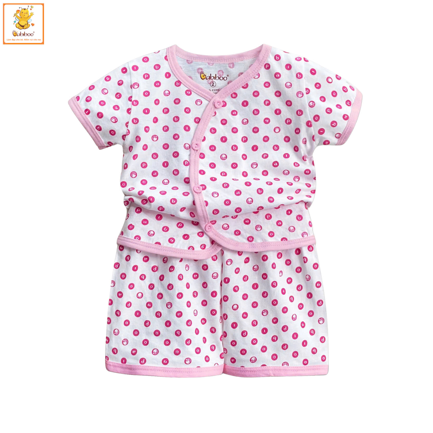 Bộ sơ sinh bé gái Babiboo quần áo sơ sinh tay ngắn chất cotton, họa tiết chấm bi đáng yêu BBC18