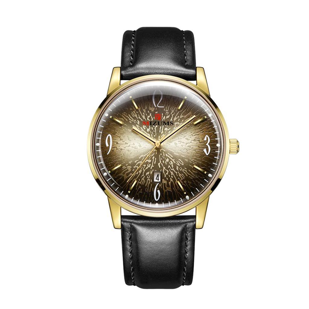 Waterproof Watch Leather Strap Mens Wrist Watch Black