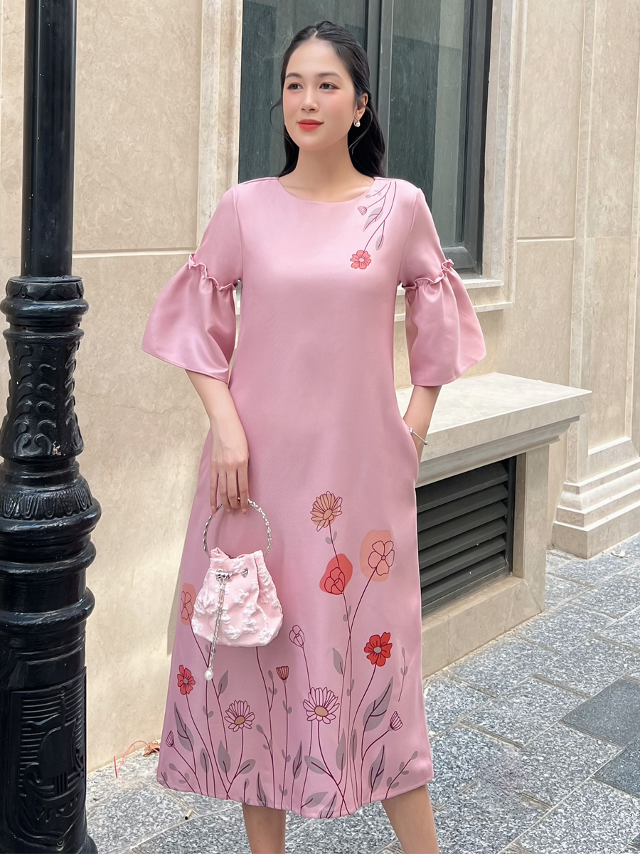[HCM] Đầm dáng suông tay bèo in hoa 3D cho nữ thanh lịch MS109 -  KHÁNH LINH STYLE