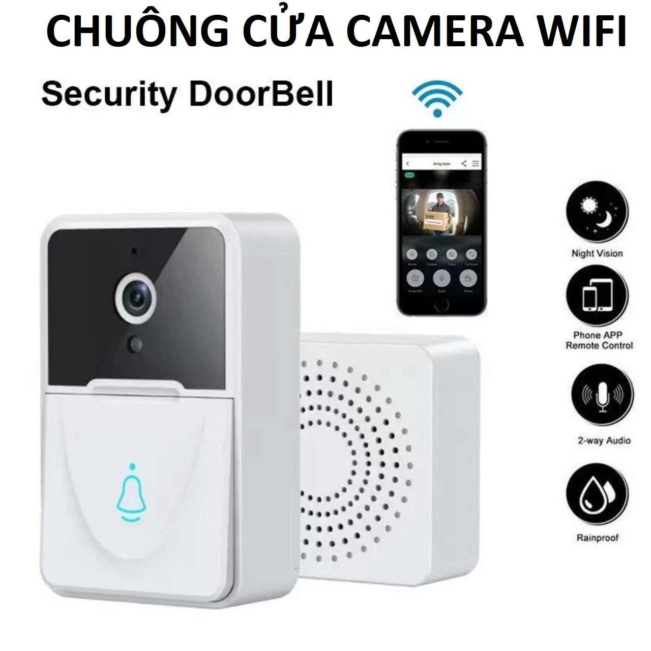 Chuông cửa không dây HZ30-i Camera wifi thông minh khoảng cách 300m xuyên tường, chống nước, tín hiệu cực nhạy hàng cao câp