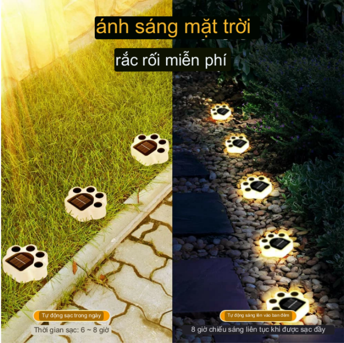 Combo 4 đèn LED năng lượng mặt trời Chân Gấu Trang Trí Sân Vườn BearFoot Solar Lamp - sử dụng 8h liên tục