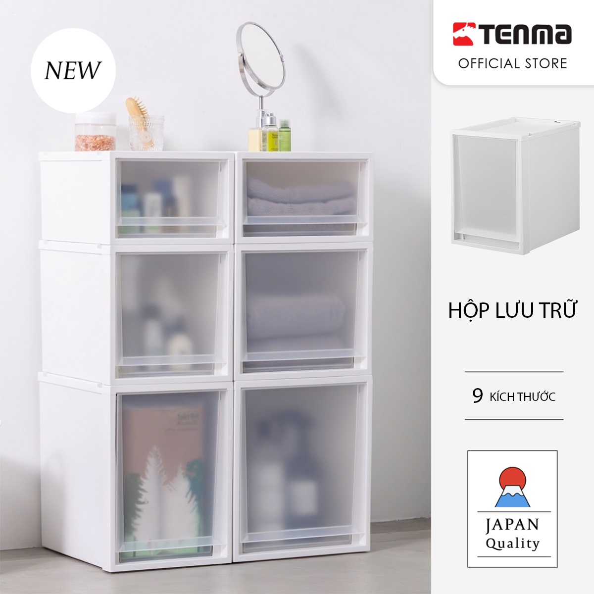 TENMA Hộp Nhựa Ngăn Kéo Cao Cấp Sang Trọng Nội Thất FC40 JAPAN QUALITY, Xếp Chồng, Bánh Xe Bán Rời